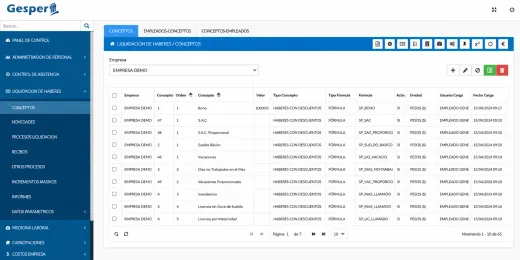 Pantalla de liquidación de haberes en Gesper